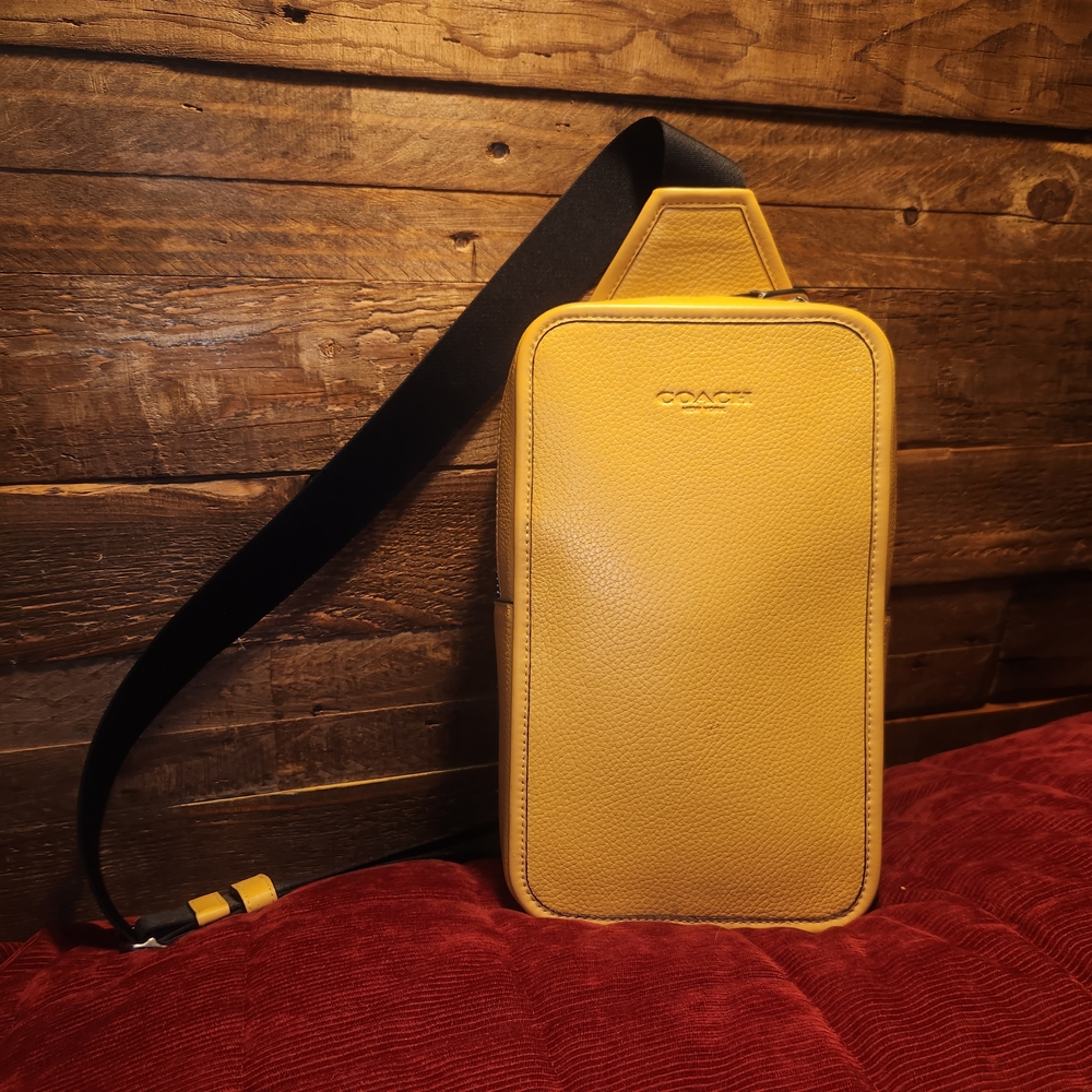 Coach Yellow Leather Sling Backpack with Black Strap